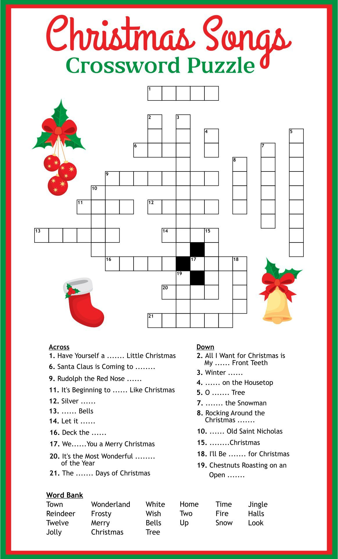 Christmas Song Scramble - 14 Free Pdf Printables | Printablee in Christmas Song Crossword