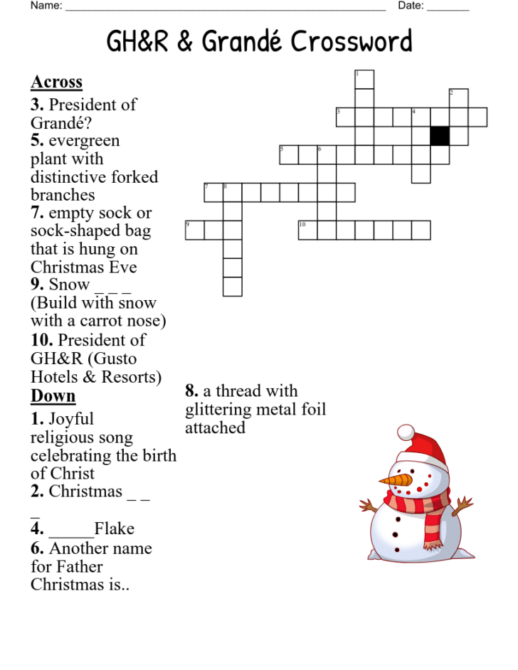 A Christmas Song Crossword A Christmas Song Crossword