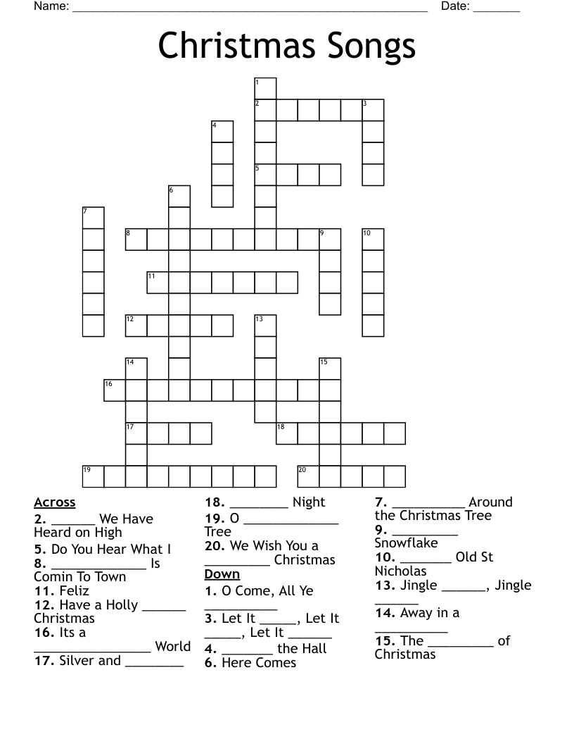 Christmas Songs Crossword - Wordmint regarding Christmas Song Crossword