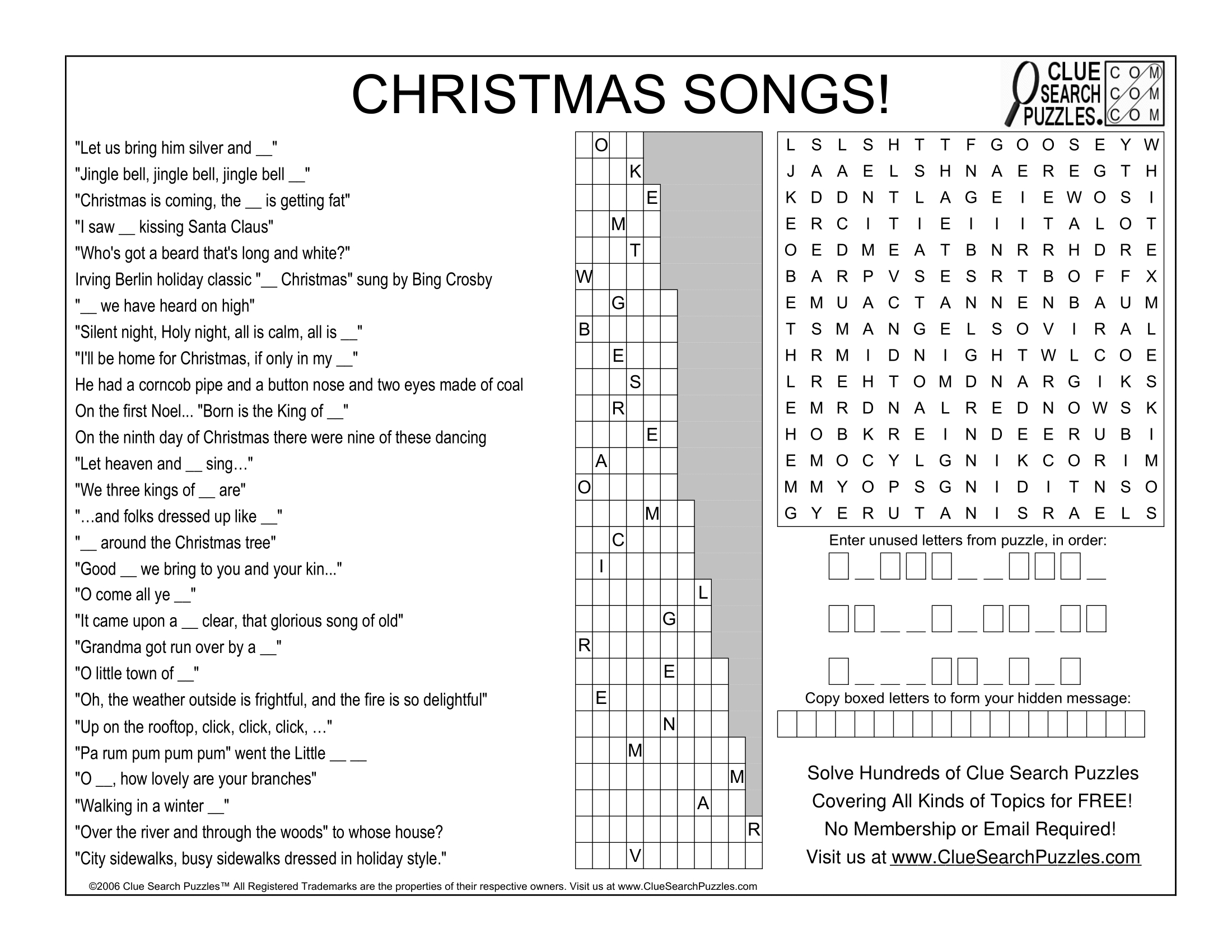 Christmas Songs Trivia Quiz throughout Christmas Song Crossword