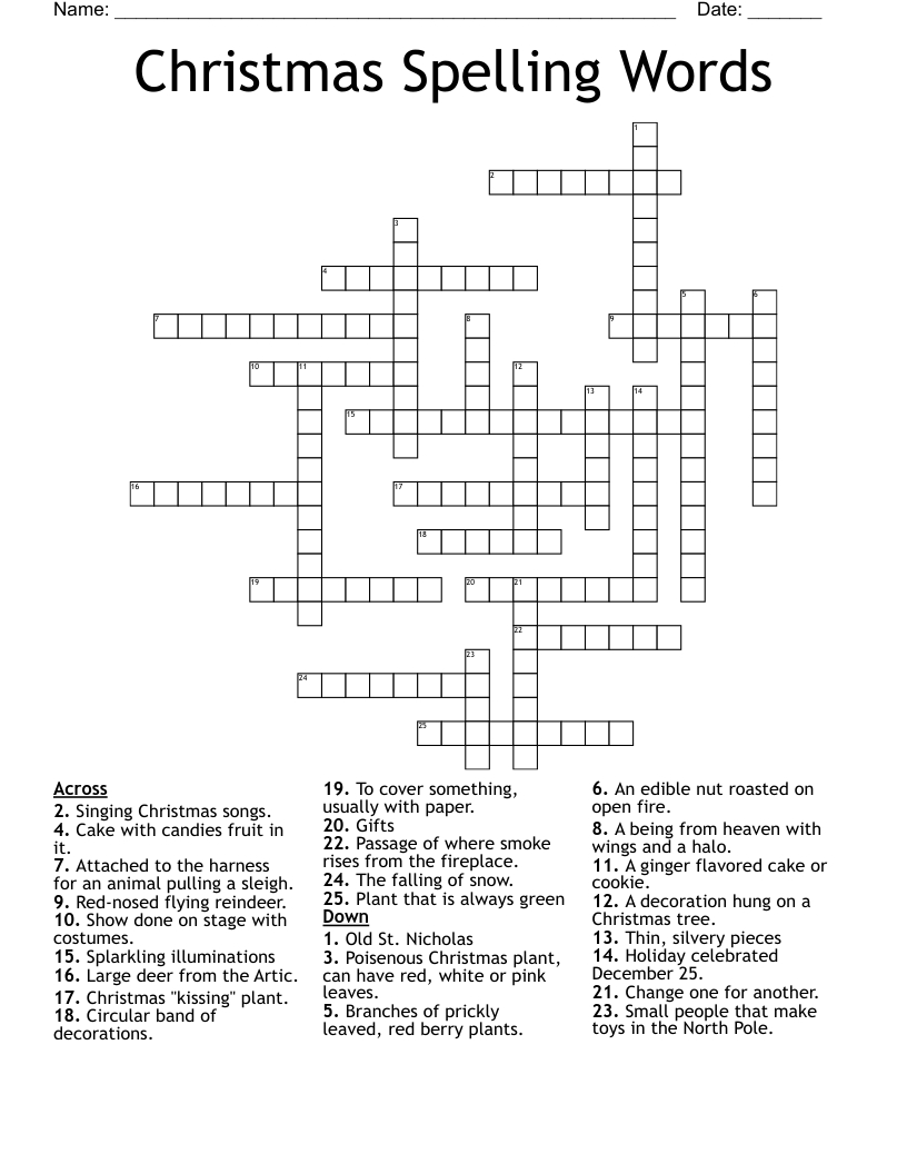 Christmas Spelling Words Crossword - Wordmint with regard to Christmas Kissing Plant Crossword Clue