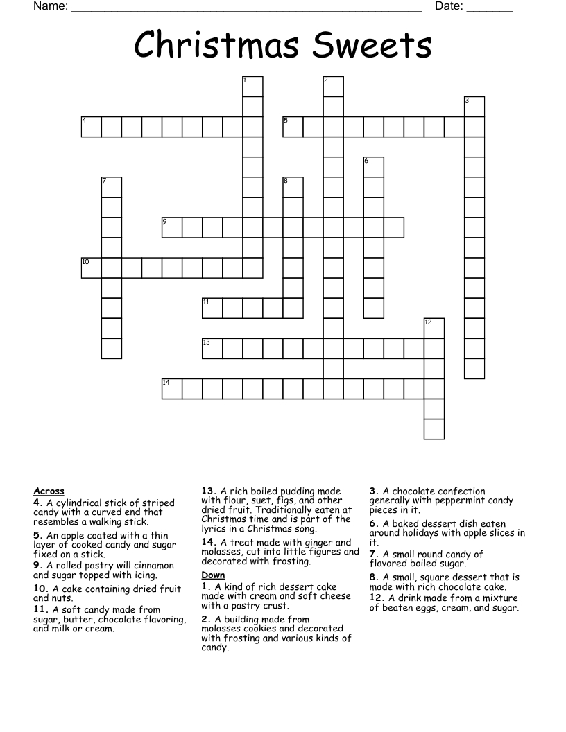 Christmas Sweets Crossword - Wordmint in Popular Christmas Time Dessert Crossword