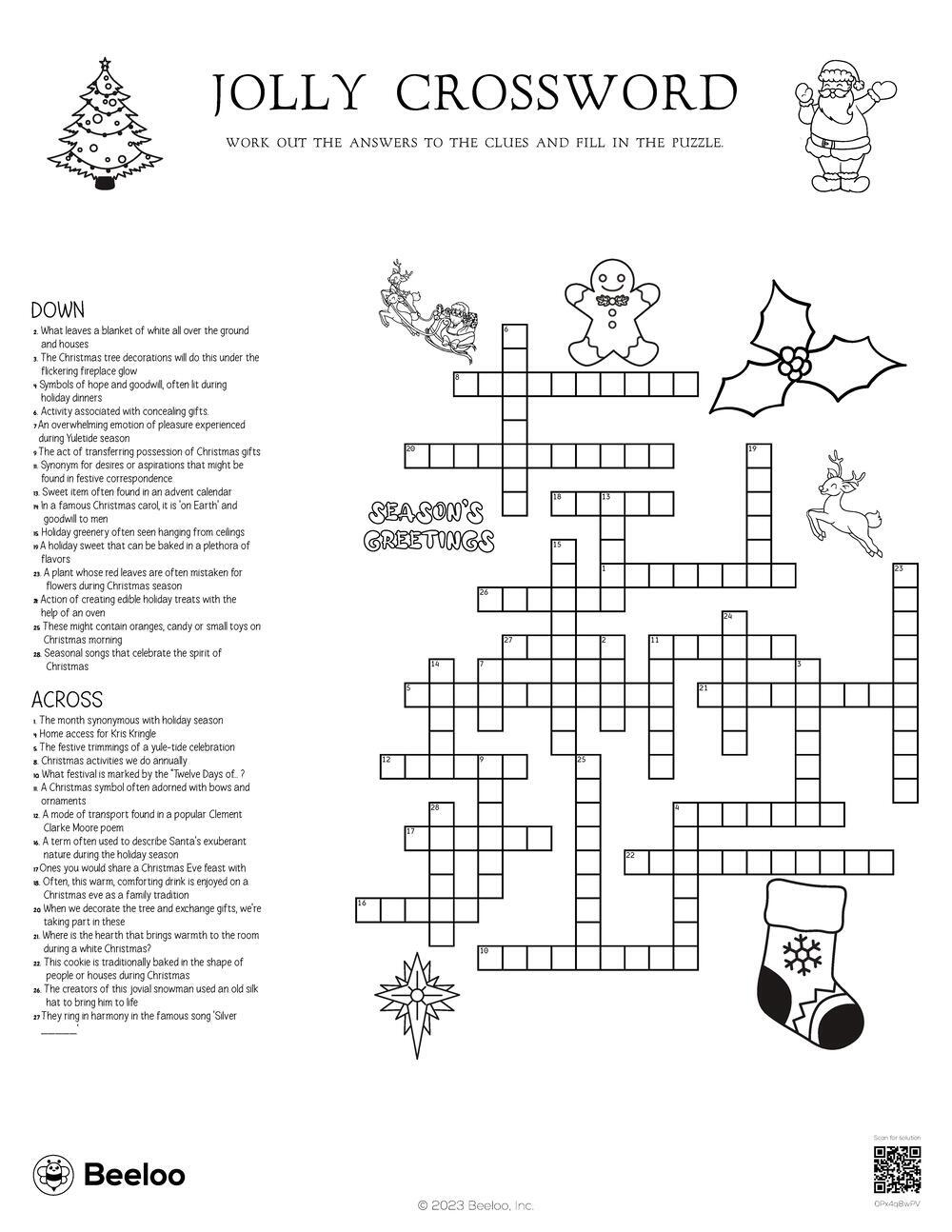 Christmas-Themed Crossword Puzzles • Beeloo Printable Crafts And for He&amp;amp;#039;s Up Each Christmas Crossword Clue
