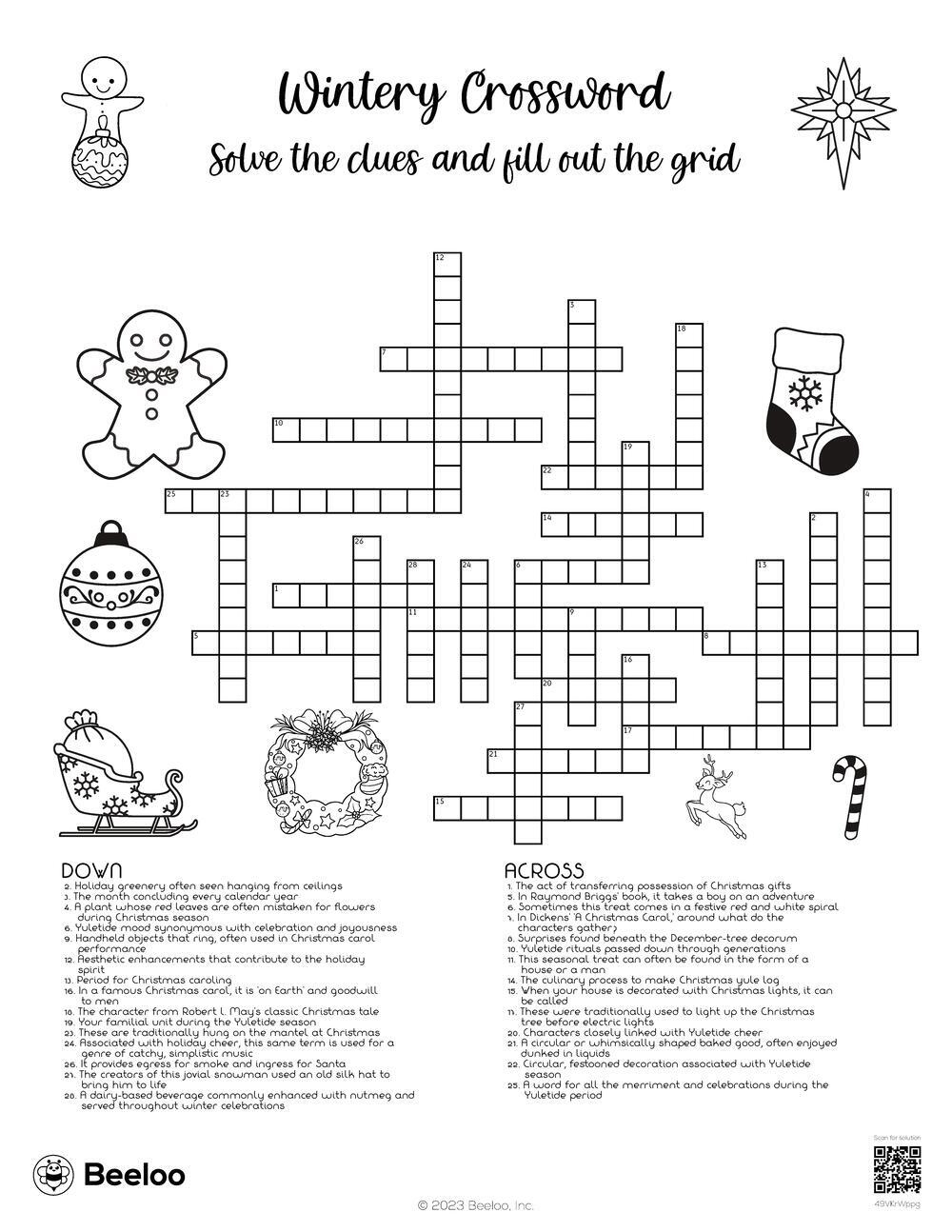 Christmas-Themed Crossword Puzzles • Beeloo Printable Crafts And with Christmas Crossword For Middle School