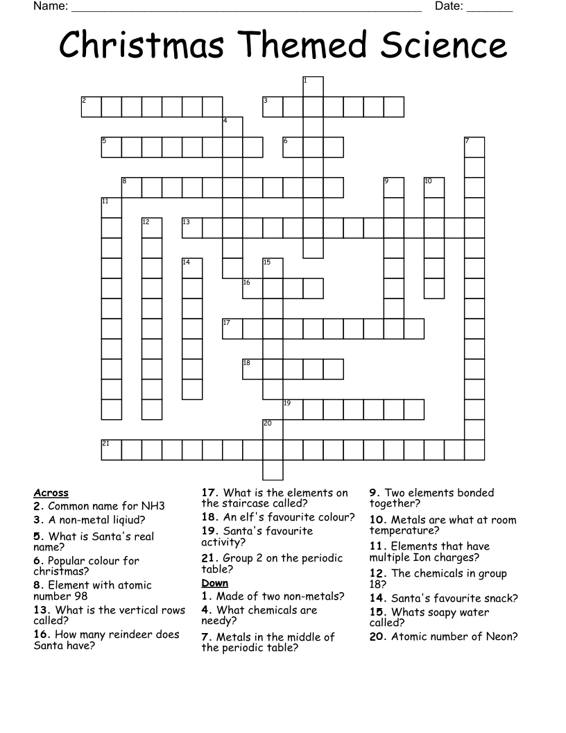 Christmas Themed Science Crossword - Wordmint inside Christmas Science Crossword Answer Key