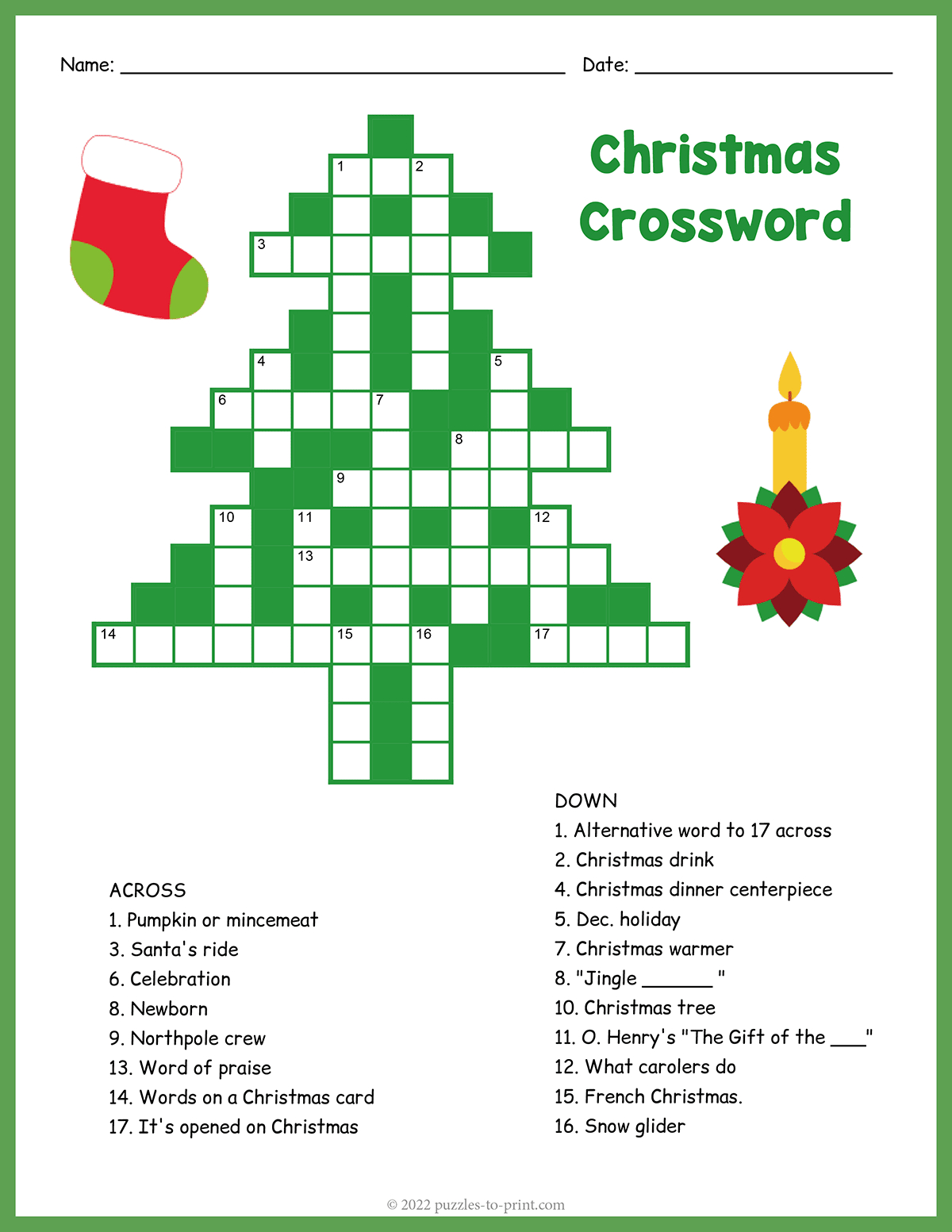 Christmas Tree Crossword with Christmas Tree Crossword Clue