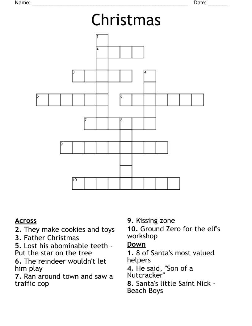 Christmas Trivia Crossword - Wordmint pertaining to The Holiday Zone Christmas Crossword