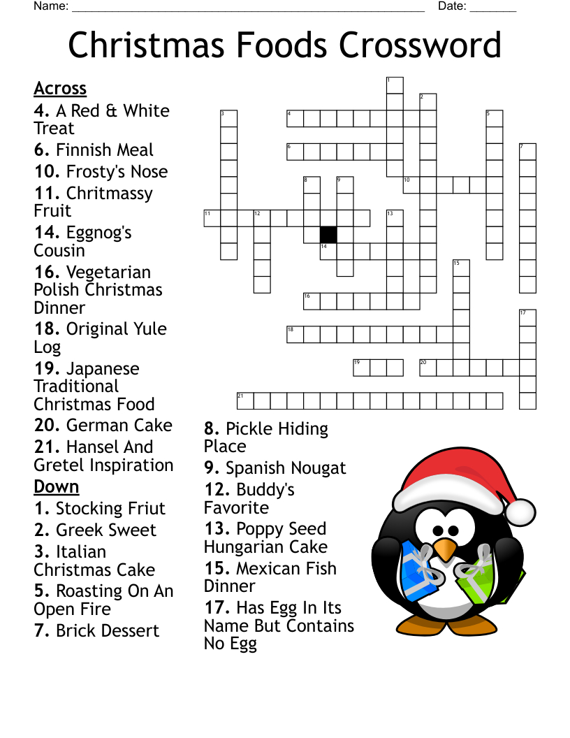 Christmas Vocabulary Crossword - Wordmint inside Popular Christmas Dessert Crossword