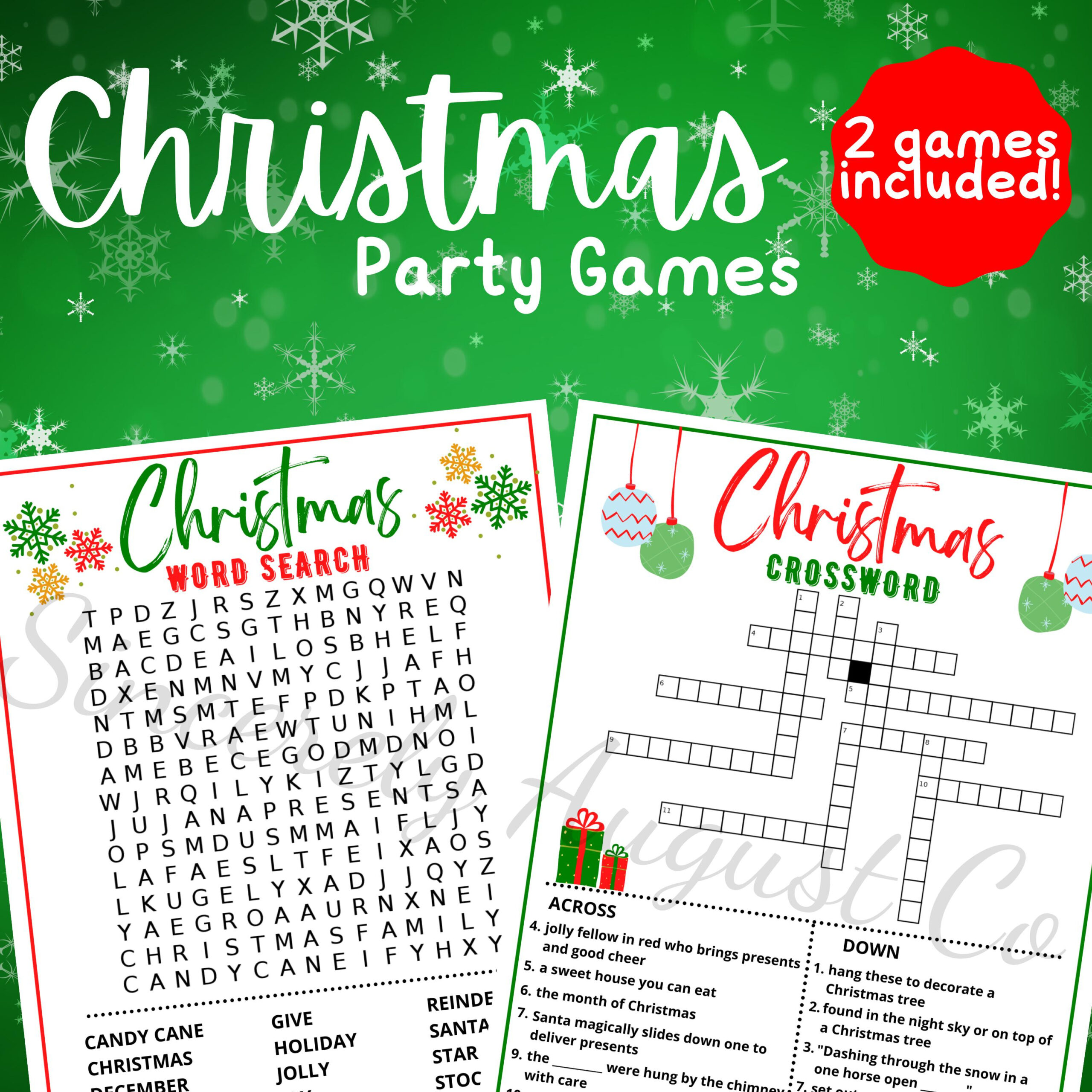 Christmas Word Search &amp;amp; Crossword Games (Printable) - Etsy throughout Christmas Party Crossword Puzzle
