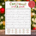 Christmas Word Search Game Printable, Christmas Party Game, Word Within Christmas Wreath Material Crossword Puzzle