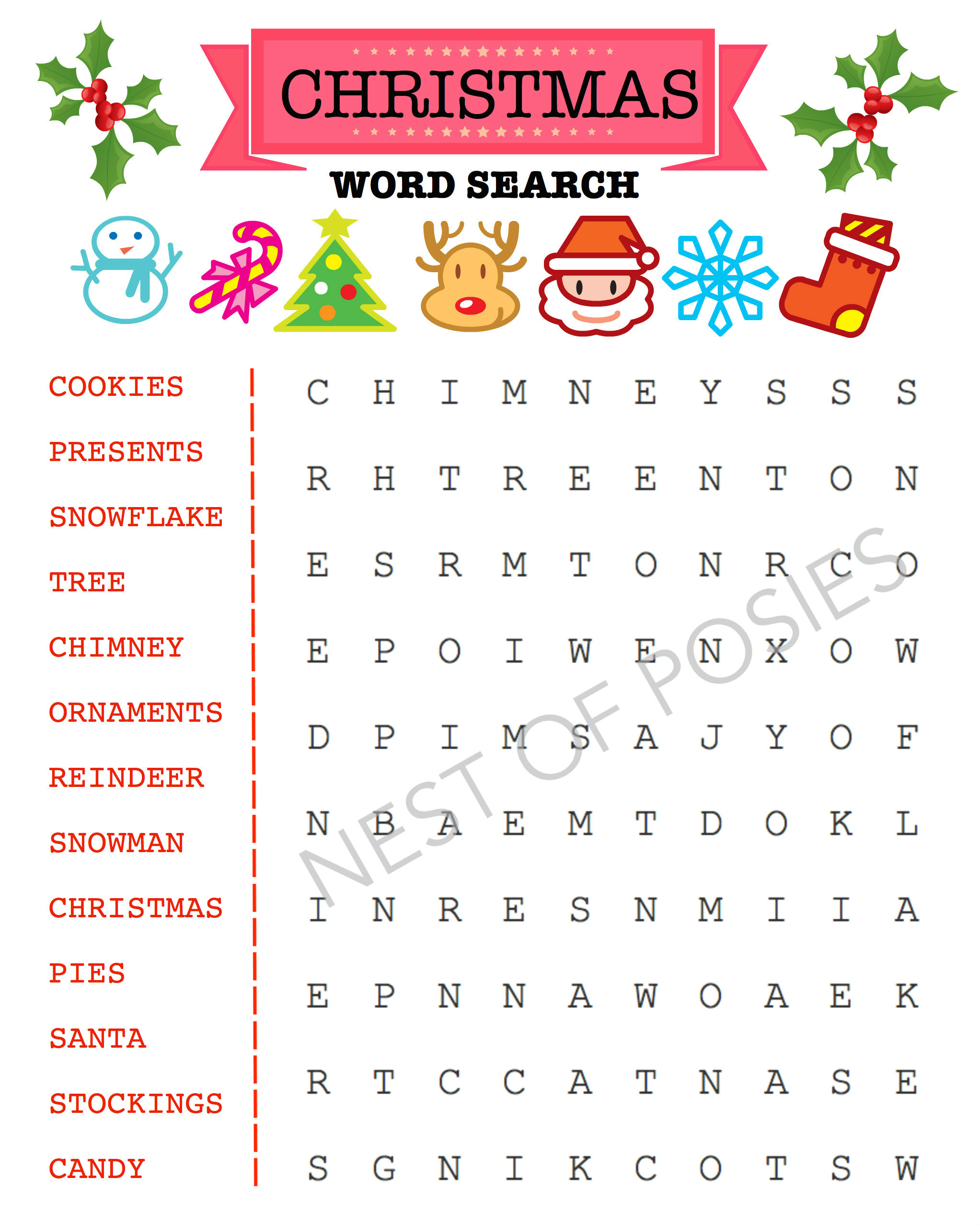 Christmas Word Search Puzzle Printable Logo - Nest Of Posies throughout Christmas Word Searches and Crosswords