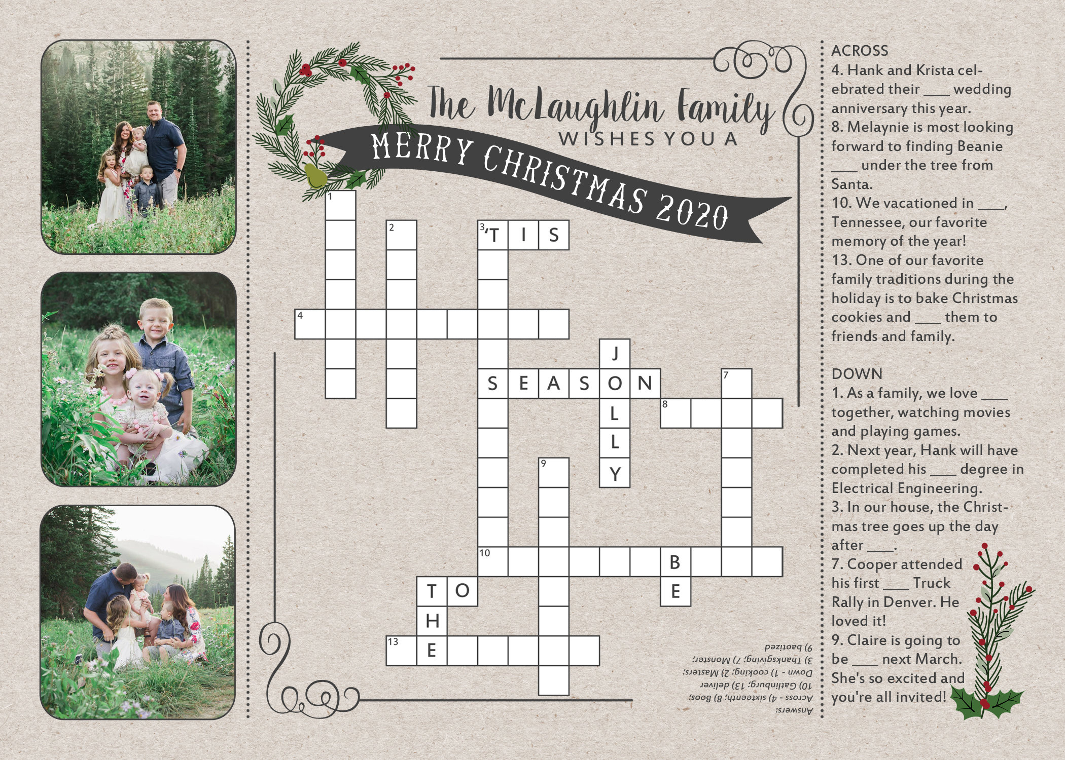 Crossword Puzzle Christmas Card - Etsy for Words On A Christmas Card Crossword 9 Letters