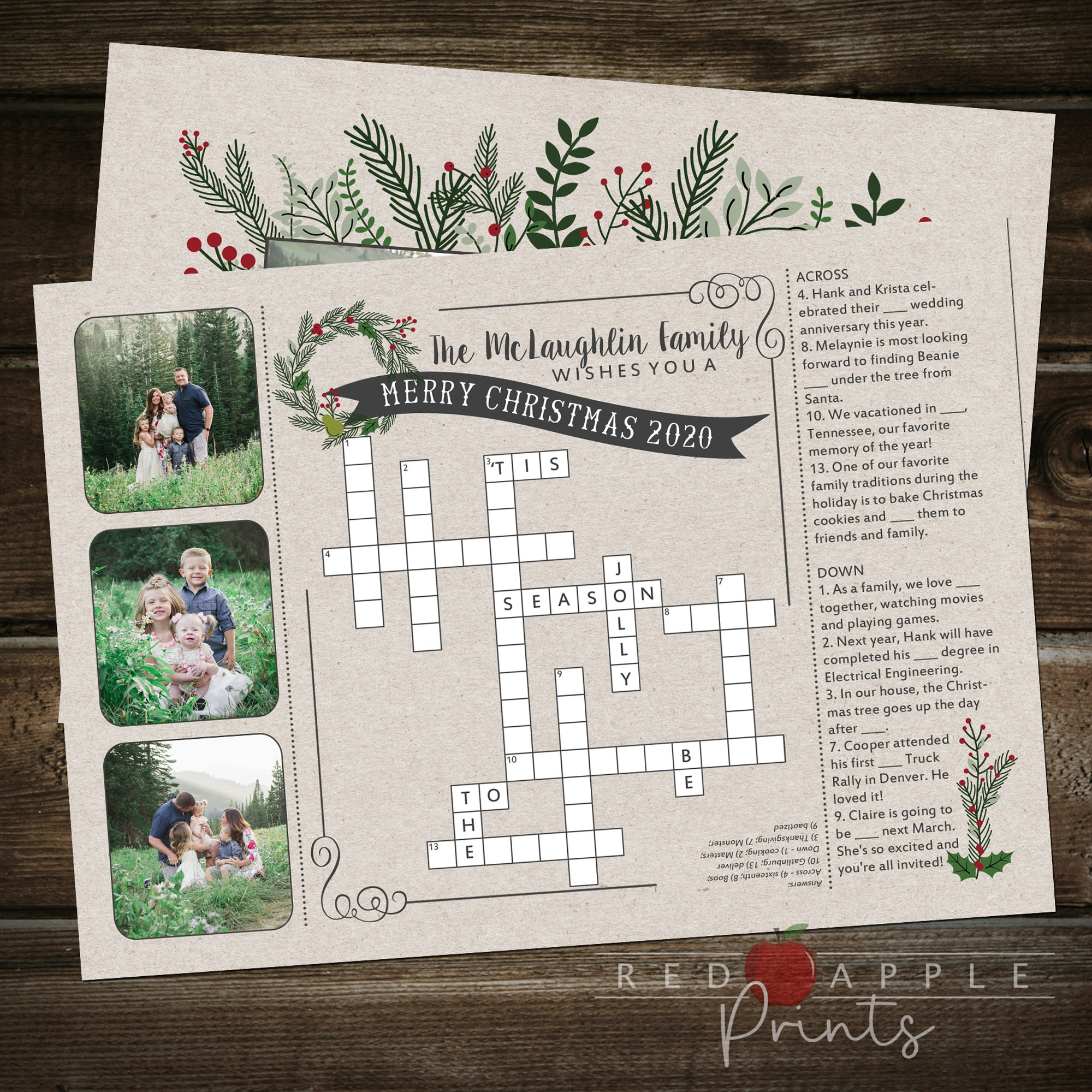 Crossword Puzzle Christmas Card - Etsy with regard to Words On A Christmas Card Crossword