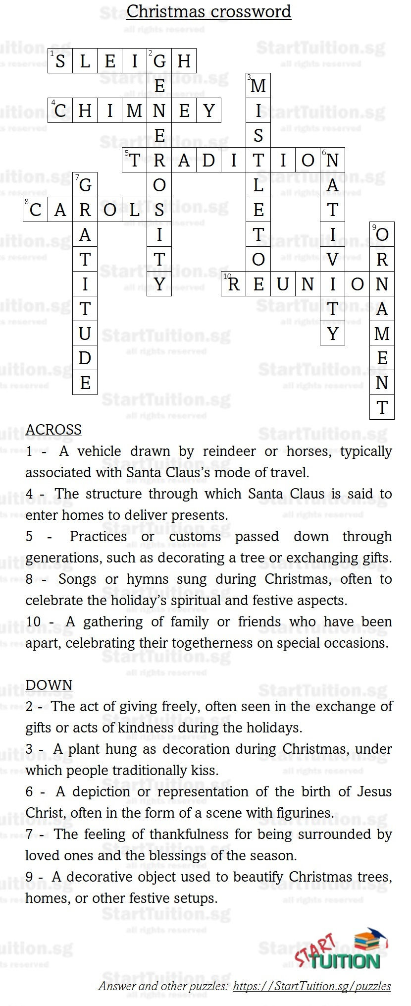 Crossword Puzzle - Christmas Season | Start Tuition Blog with Christmas in Rome Crossword