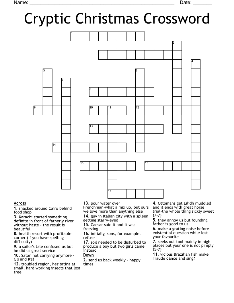 Cryptic Christmas Crossword - Wordmint throughout Father Christmas Nyt Crossword