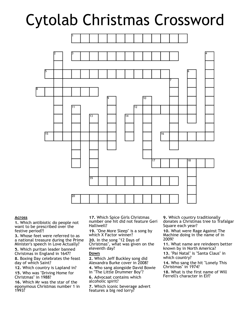 Cytolab Christmas Crossword - Wordmint in Feature Of Christmas Crossword
