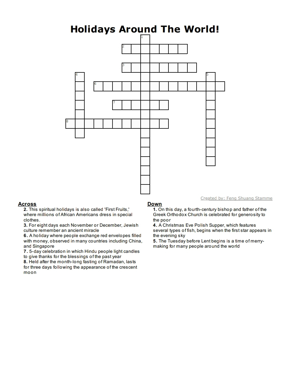 F1 Internantional Students Present Holidays Around The World within Christmas Around the World Crossword Puzzle