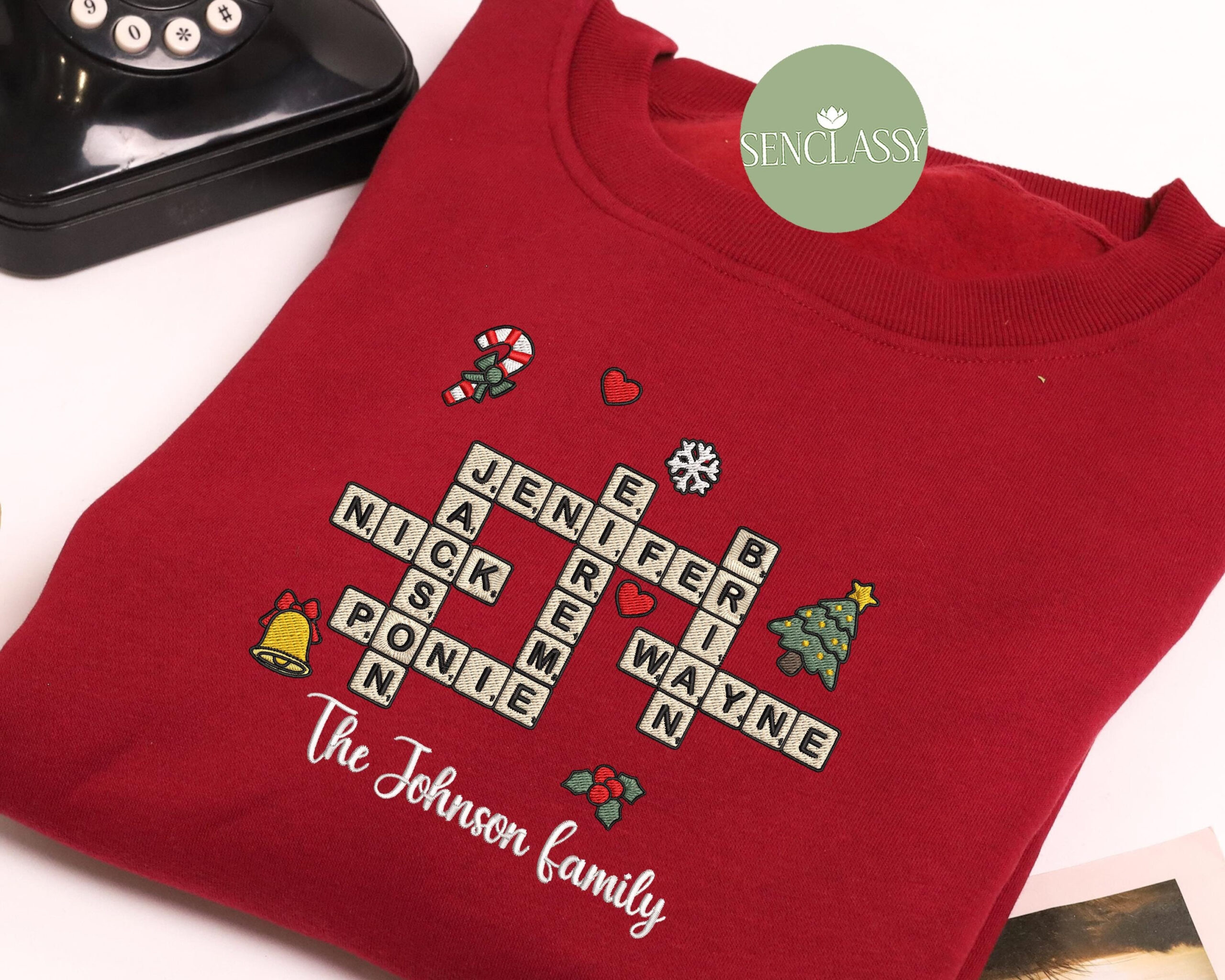 Family Crossword Christmas Embroidered Sweatshirt, Scrabble intended for Tiny Bells Added to a Christmas Sweater Crossword