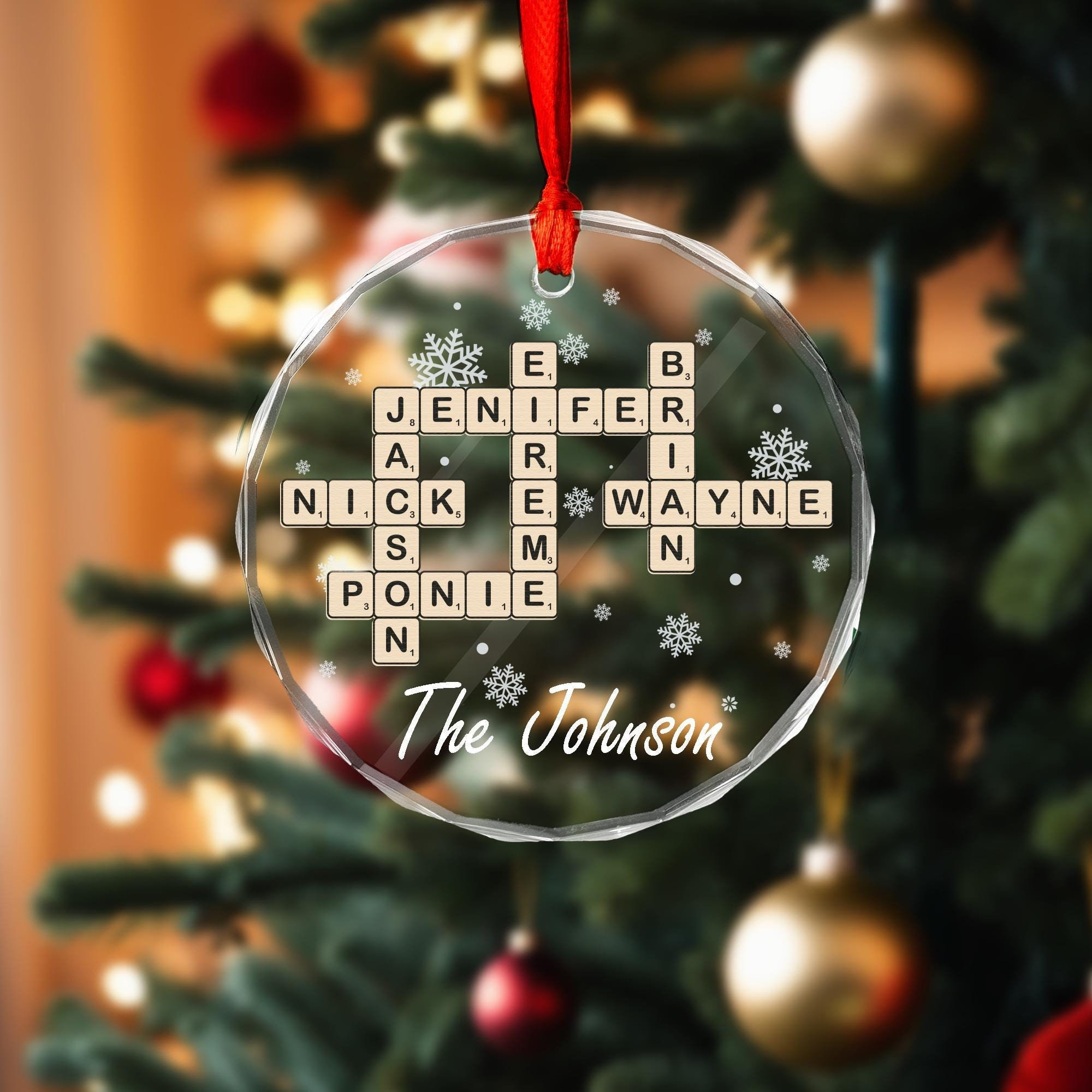 Family Crossword Christmas Ornament, Scrabble Personalized with Like Many Christmas Ornaments Crossword