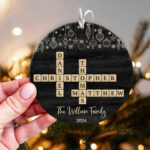 Family Crossword Puzzle Ornament, Custom Family Member Name Throughout Popular Christmas Ornament For One Crossword Clue