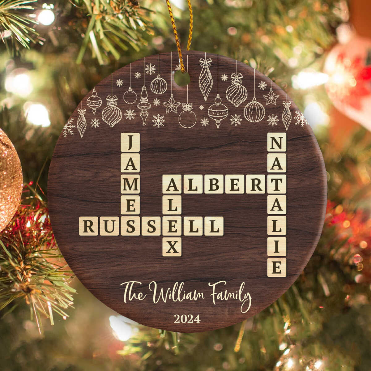 Family Crossword Puzzle Ornament, Custom Family Member Name with regard to Christmas Ornament Crossword Clue