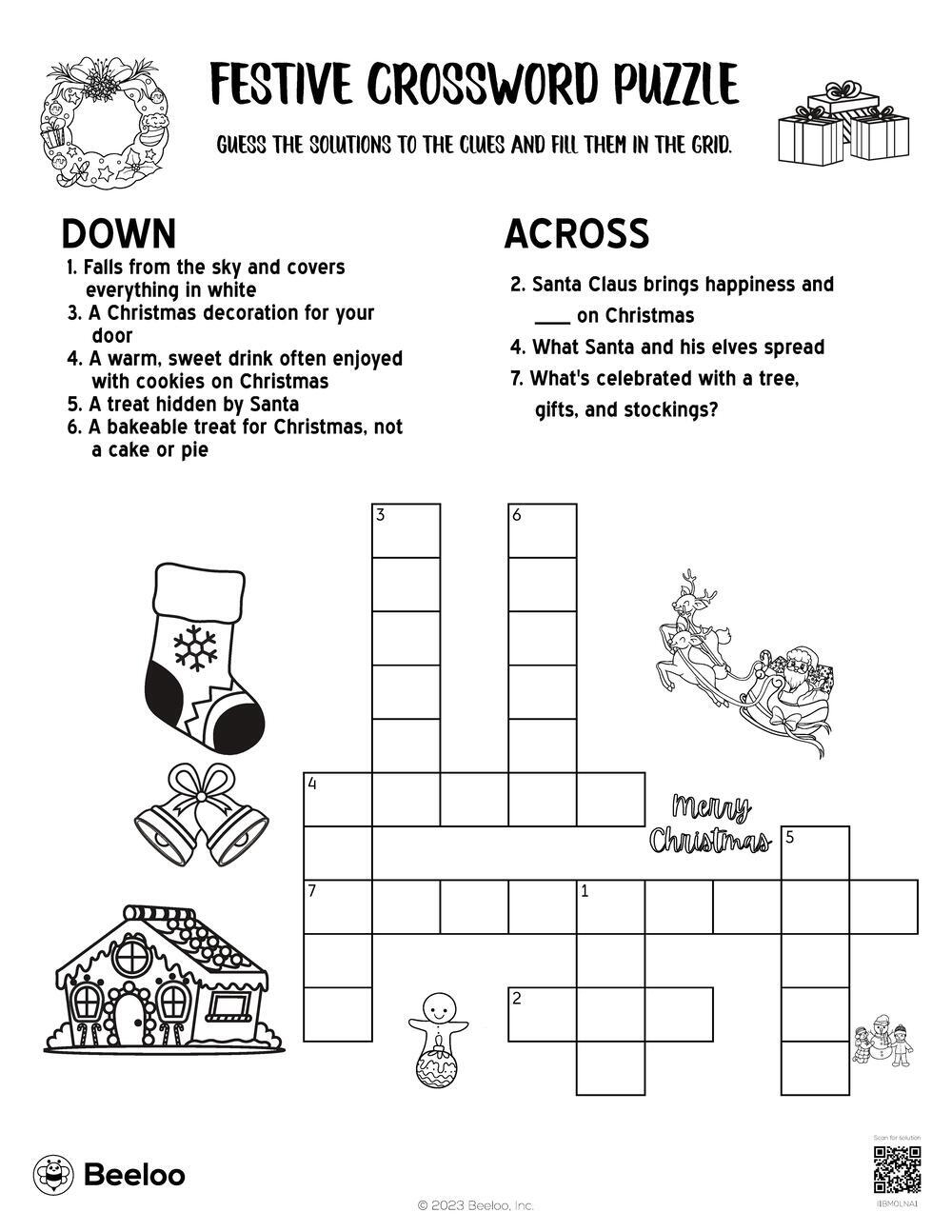 Festive Crossword Puzzle • Beeloo Printable Crafts And Activities inside Sweet Christmas Decor Crossword Clue
