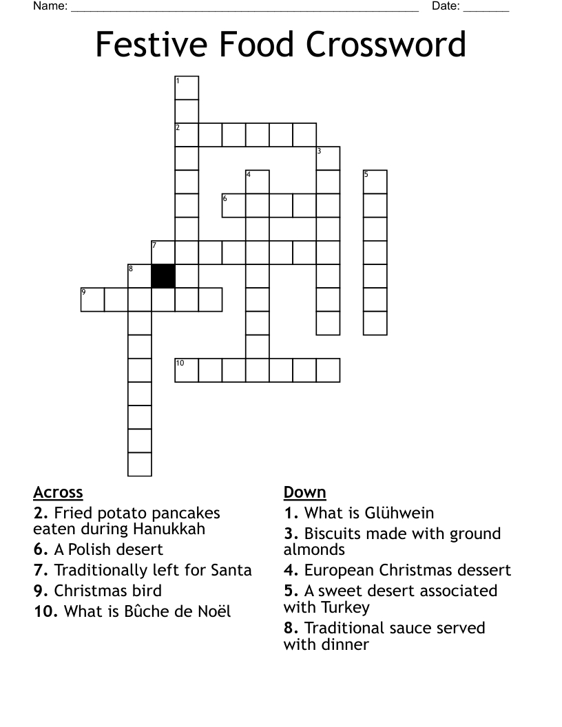 Festive Food Crossword - Wordmint pertaining to Traditional Christmas Dessert Crossword