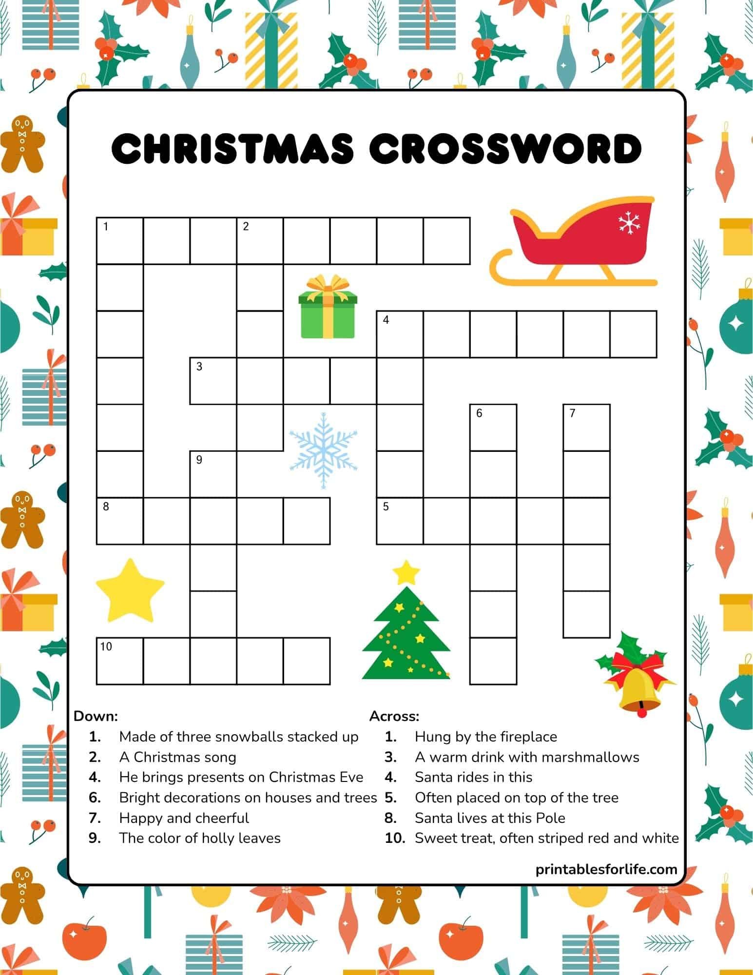 Free Printable Christmas Crossword Puzzle For Kids for Christmas Party Game Crossword Clue