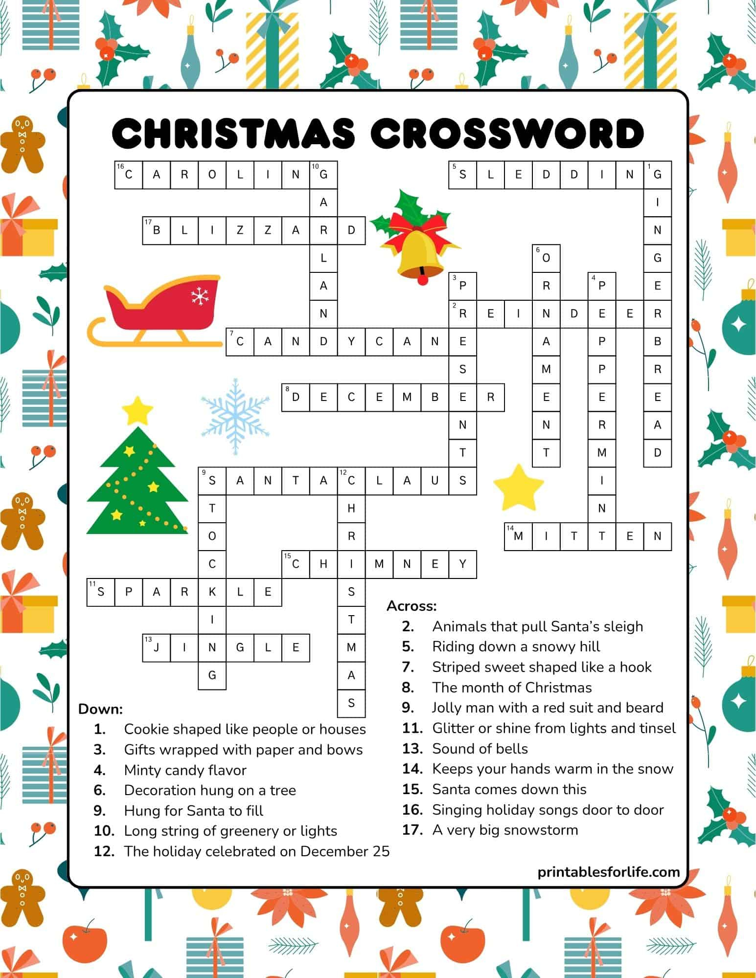 Free Printable Christmas Crossword Puzzle For Kids for Place For Christmas Lights Crossword