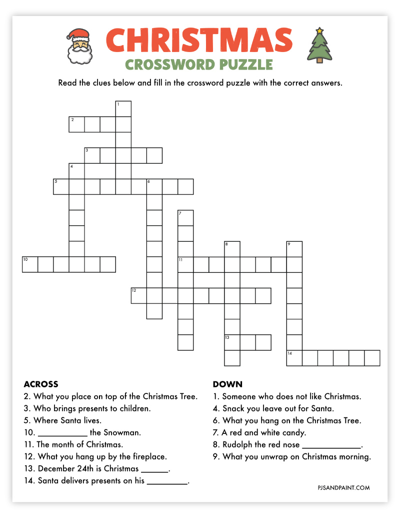 Free Printable Christmas Crossword Puzzle - Pjs And Paint pertaining to Christmas Party Game Crossword Clue