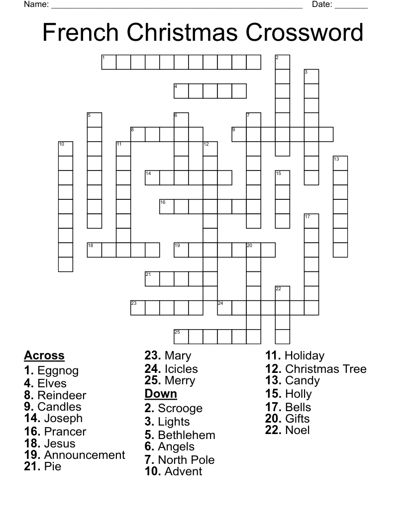 French Christmas Crossword - Wordmint in French Christmas Crossword Puzzle