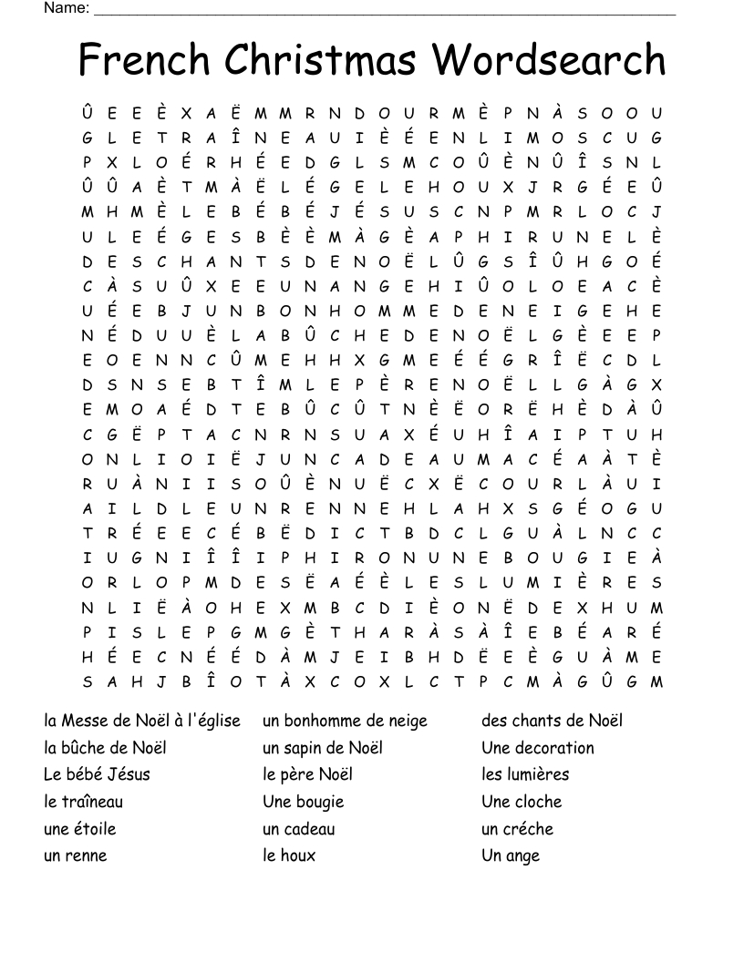 French Christmas Wordsearch - Wordmint inside French Christmas Crossword Puzzle