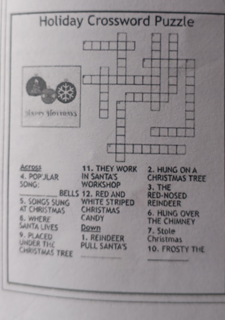 Here Is A Holiday Crossword Puzzle. Across Popular Song: __ Bells with regard to Popular Christmas Song Crossword