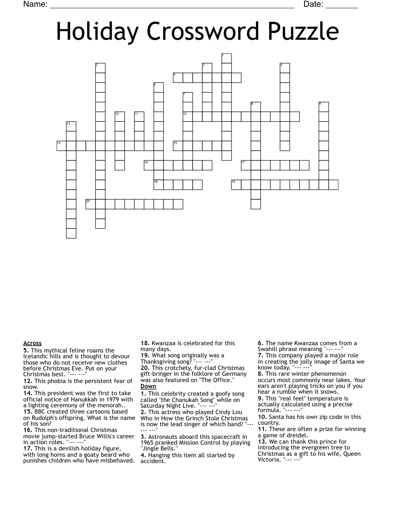 Holiday Crossword Puzzle - Wordmint with regard to Christmas Singer Crossword Clue