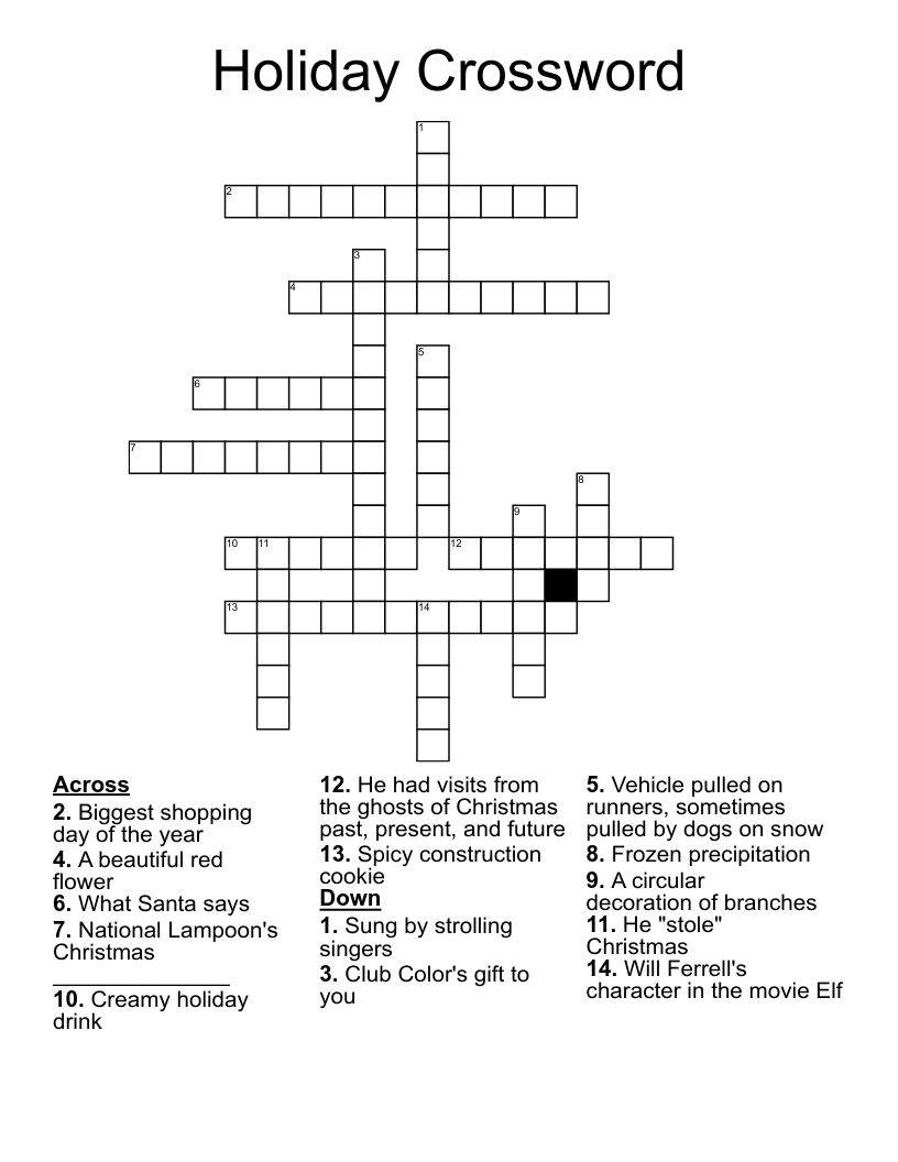 Holiday Crossword - Wordmint inside A Beautiful Red Flower Christmas Crossword