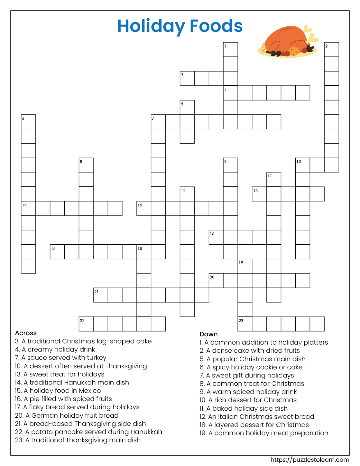 Holiday Foods Crossword throughout Popular Christmas Dessert Crossword