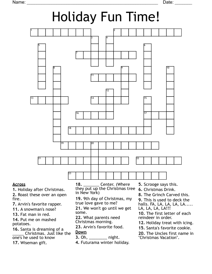 Holiday Fun Time! Crossword - Wordmint throughout Like Santa After Christmas Crossword