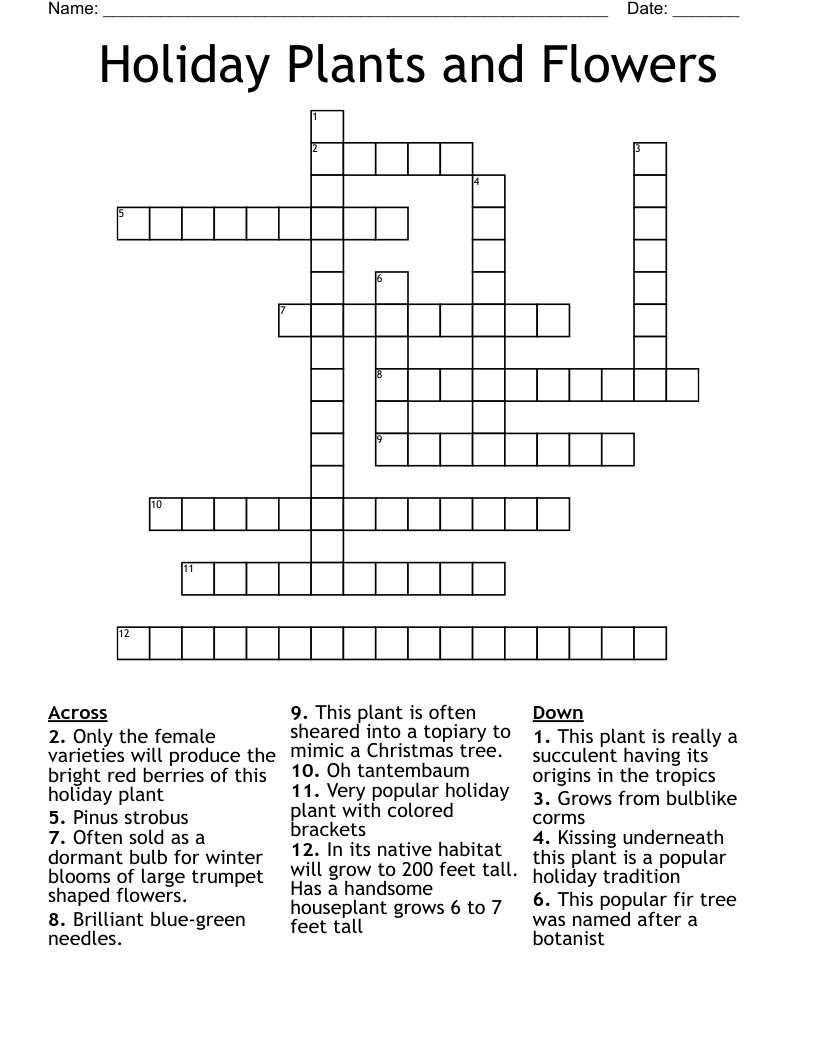 Holiday Plants And Flowers Crossword - Wordmint with Popular Christmas House Plant Crossword