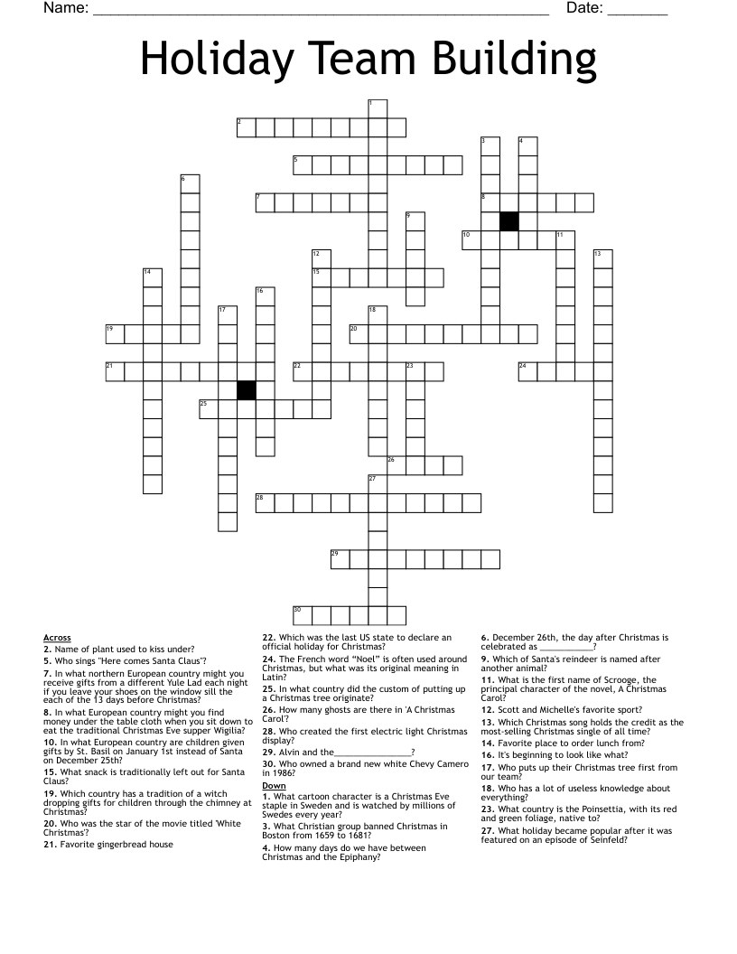 Holiday Team Building Crossword - Wordmint with regard to Group on the 11th Day of Christmas Crossword