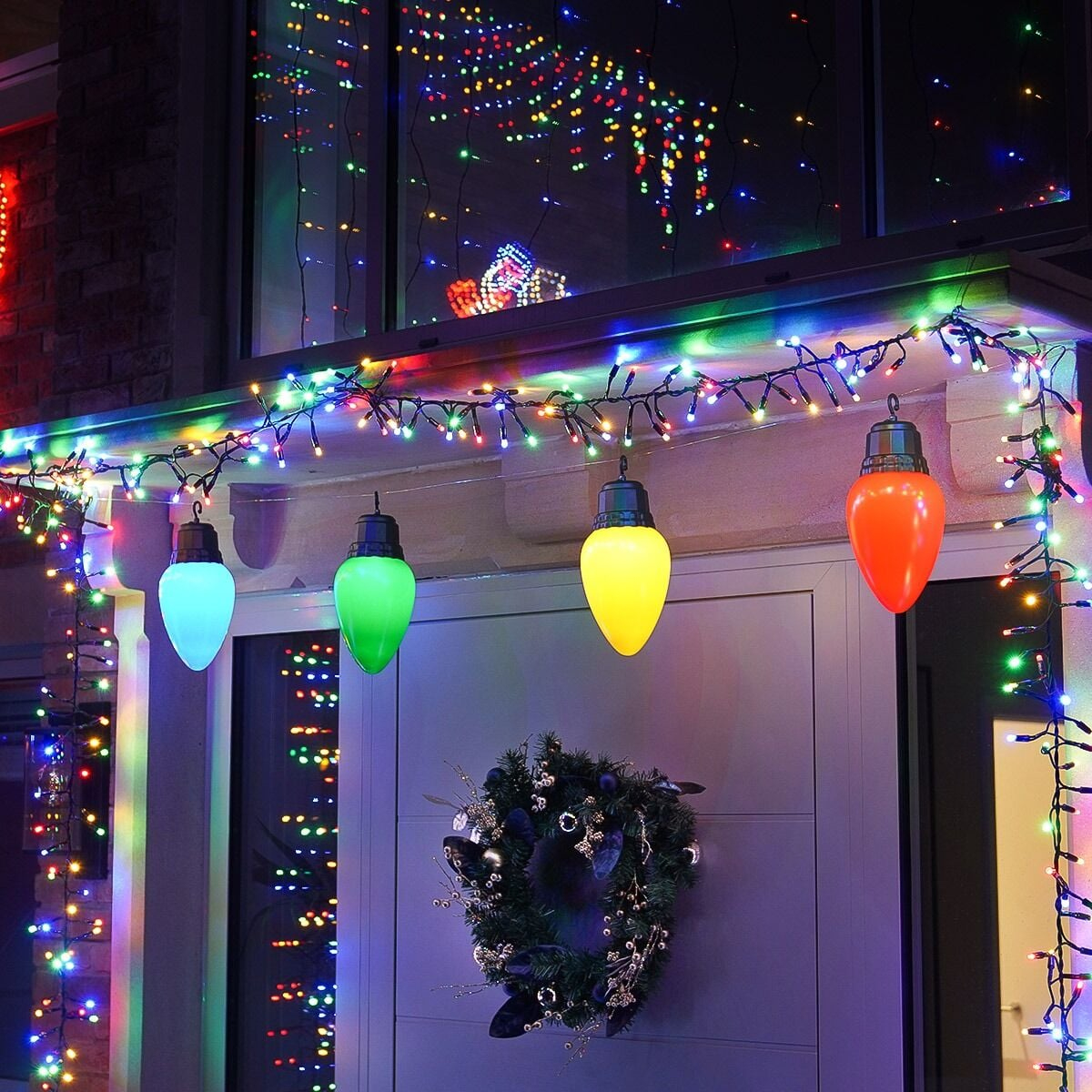 Indoor &amp;amp; Outdoor Set Of 4 Battery Powered Large Cone Bauble Bulb pertaining to Bulbs In Many Christmas Lights Crossword