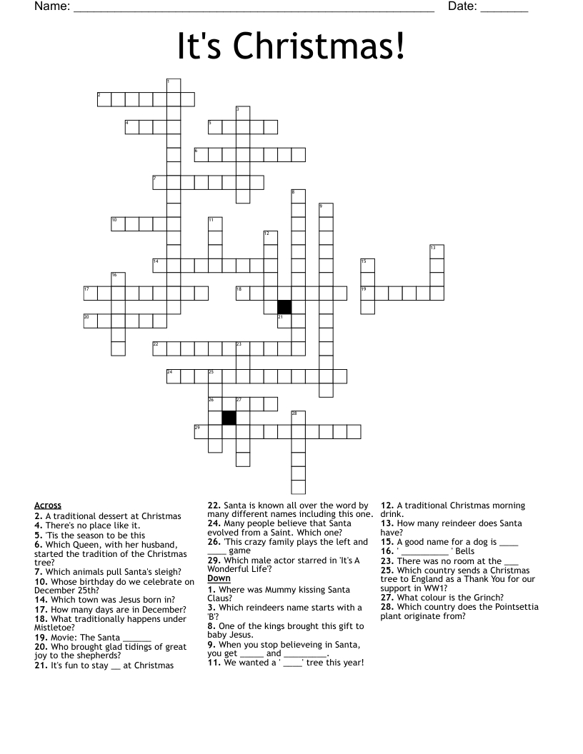 It&amp;#039;S Christmas! Crossword - Wordmint intended for Like Santa After Christmas Crossword