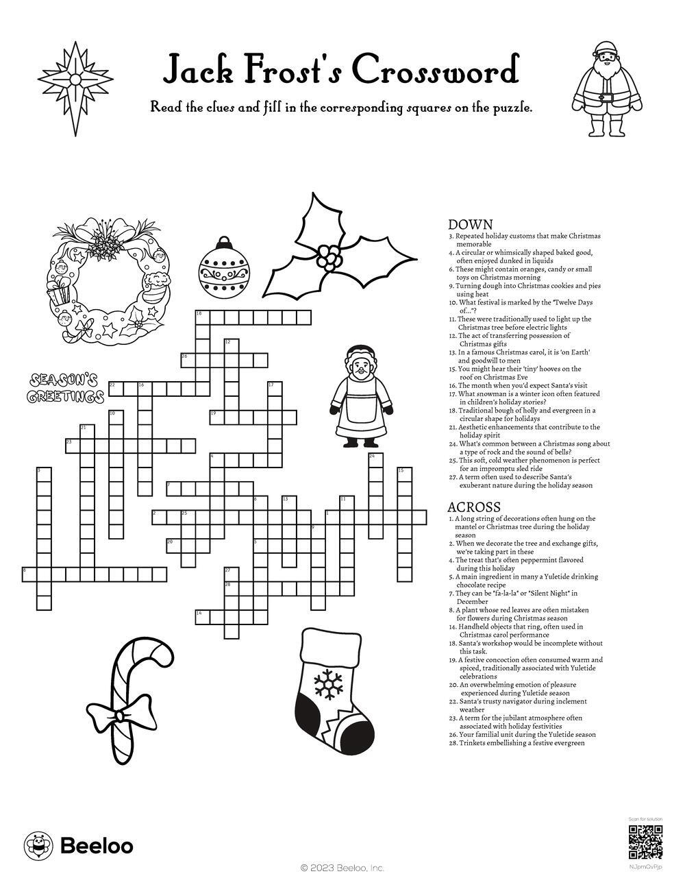 Jack Frost&amp;#039;S Crossword • Beeloo Printable Crafts And Activities with Used to Decorate a Christmas Tree Crossword