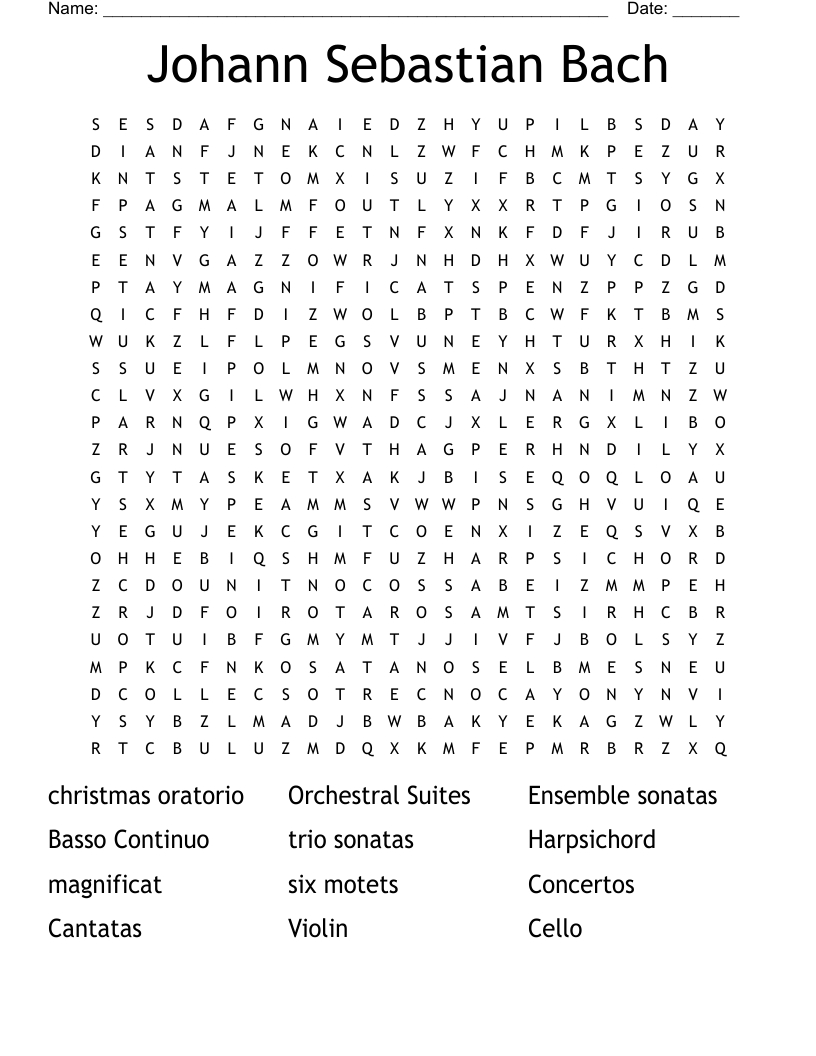 Johann Sebastian Bach Word Search - Wordmint regarding Bach Wrote One For Christmas Crossword