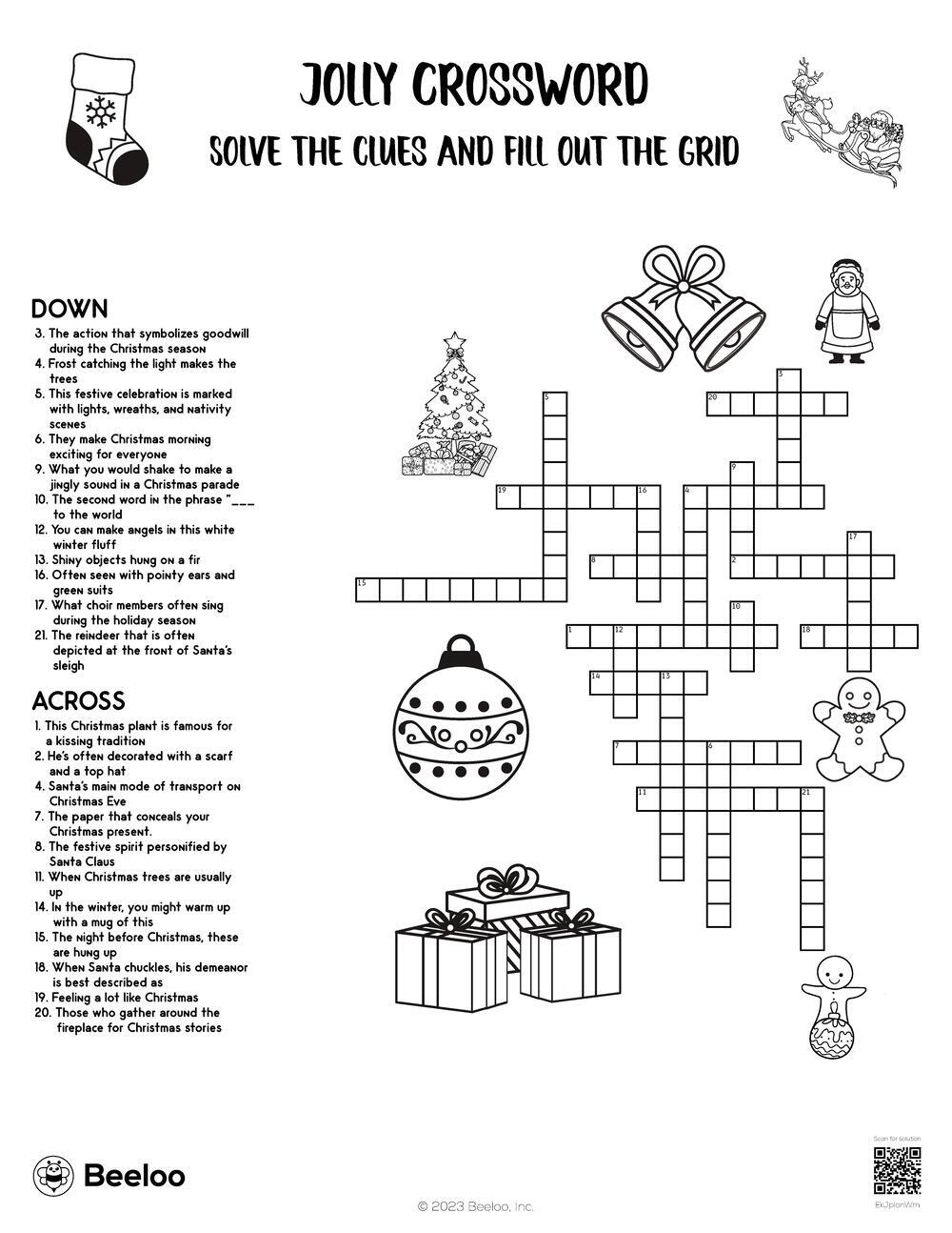 Jolly Crossword • Beeloo Printable Crafts And Activities For Kids with Felt in the Christmas Spirit Crossword Clue