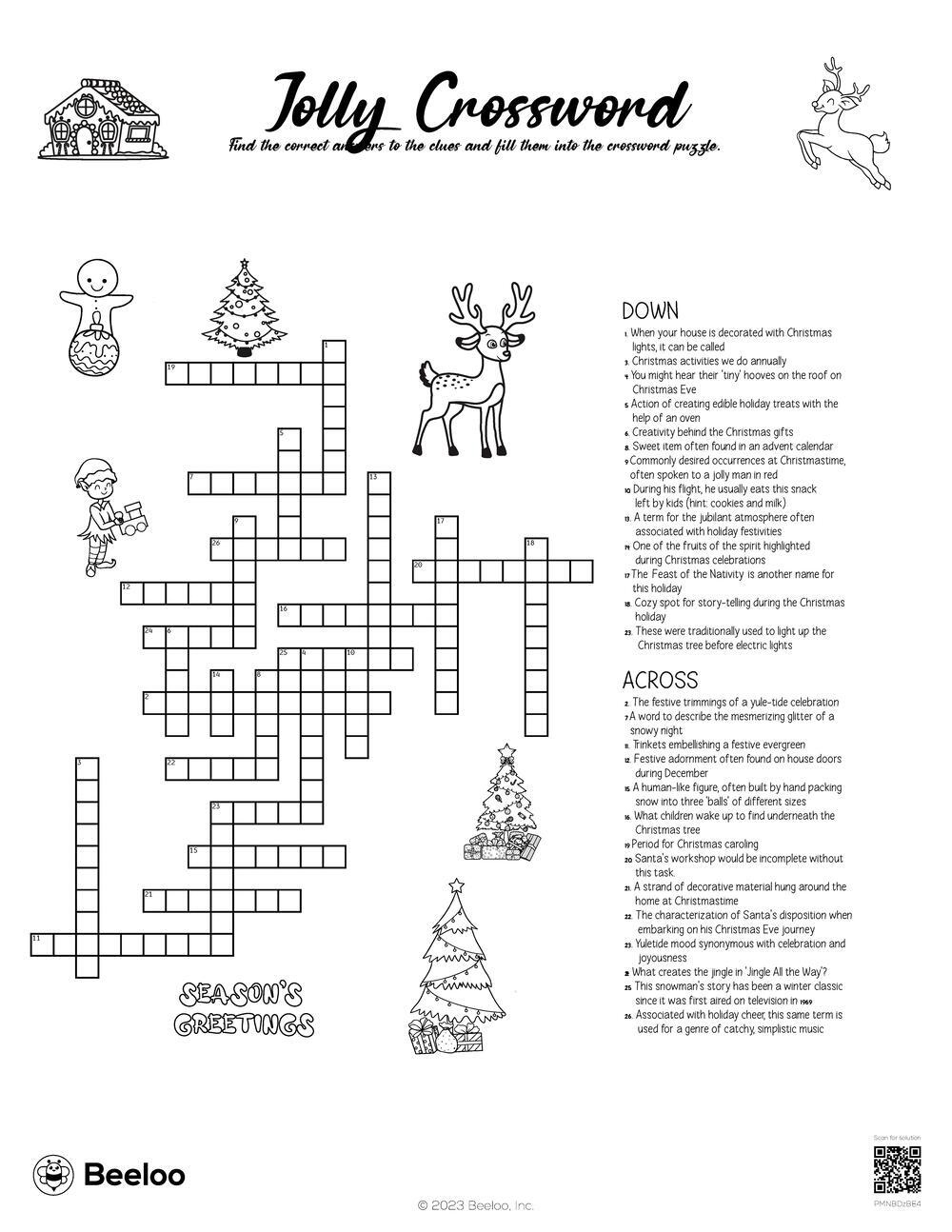 Jolly Crossword • Beeloo Printable Crafts And Activities For Kids within Place For Christmas Lights Crossword