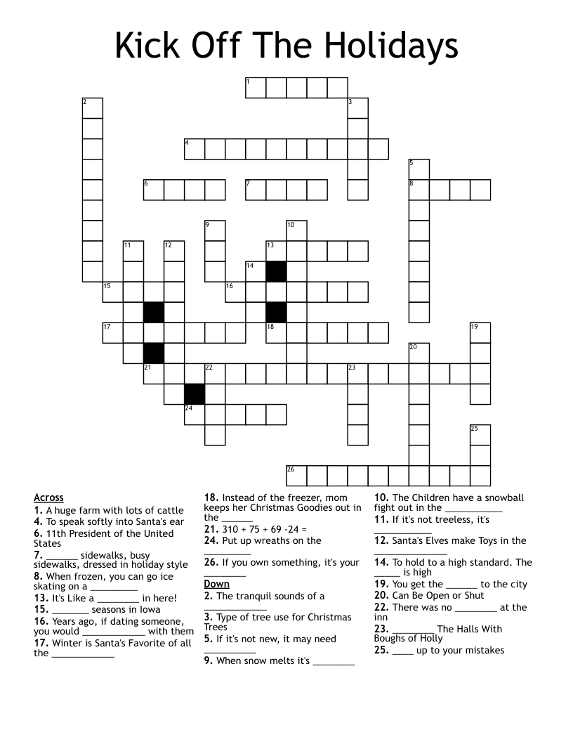 Kick Off The Holidays Crossword - Wordmint for The Holiday Zone Merry Christmas Crossword Puzzle