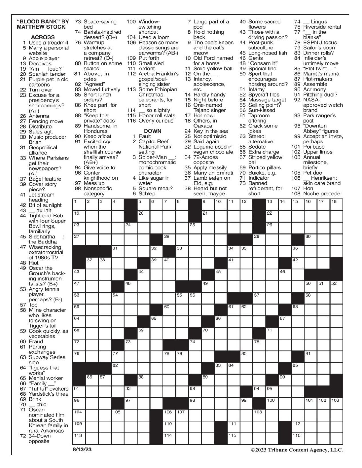La Times Crossword: Aug. 13, 2023 | Crosswords | Yakimaherald in La Christmas Setting Crossword