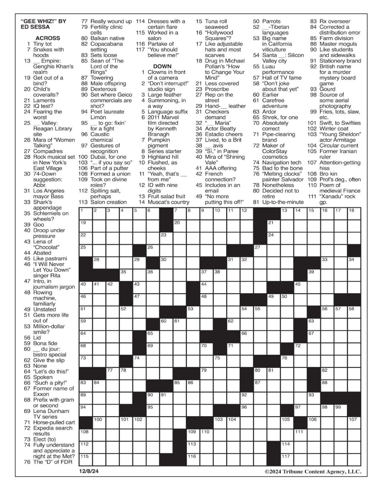la times crossword dec 8 2024 crosswords yakimaherald intended for christmas party la times crossword clue La Times Crossword: Dec. 8, 2024 | Crosswords | Yakimaherald intended for Christmas Party La Times Crossword Clue