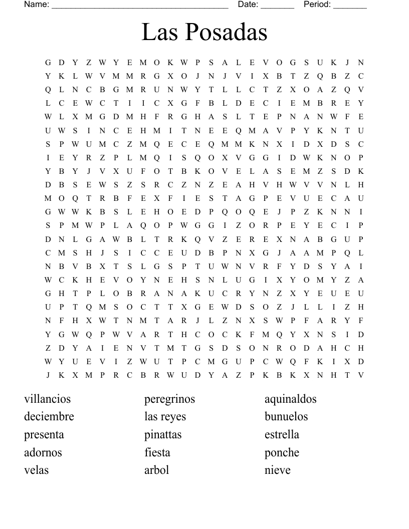 Las Posadas Word Search - Wordmint throughout Posadas Christmas Tradition Crossword