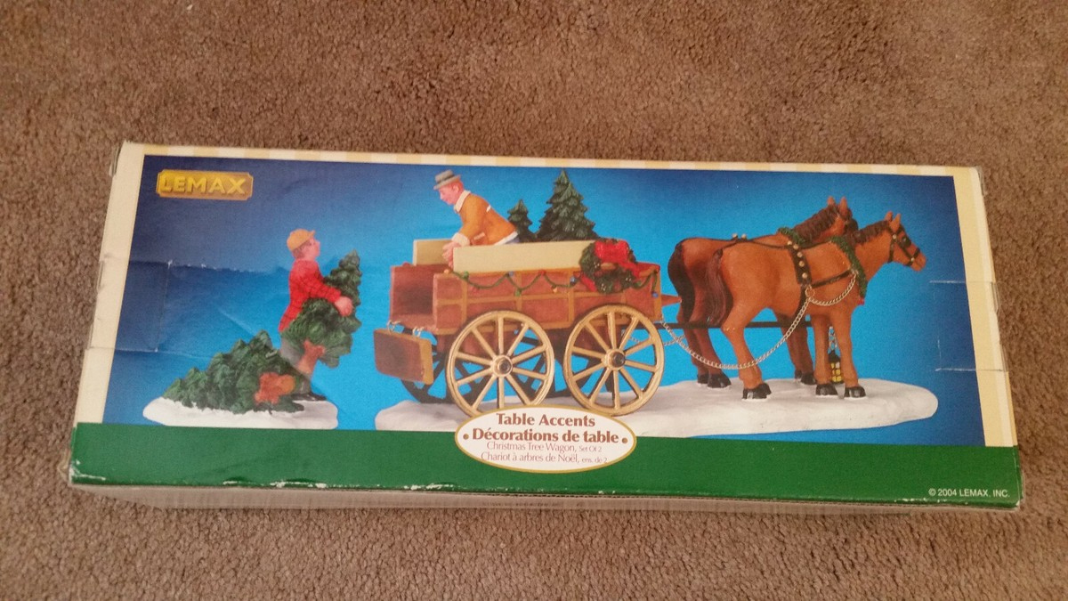Lemax Village 43451 Table Accents Christmas Tree Wagon Set Of 2 pertaining to Horse Drawn Carriages Delivering Christmas Trees Crossword